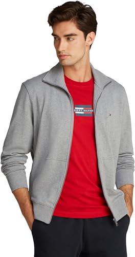 Tommy Hilfiger Herren Sweatshirt mit Reißverschluss Essential Terry mit Stehkragen, Grau (Medium Grey Heather), S von Tommy Hilfiger