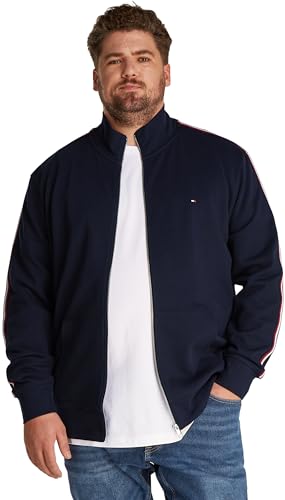 Tommy Hilfiger Herren Sweatshirt mit Reißverschluss Global Stripe mit Stehkragen, Blau (Desert Sky 654 920), 4XL von Tommy Hilfiger