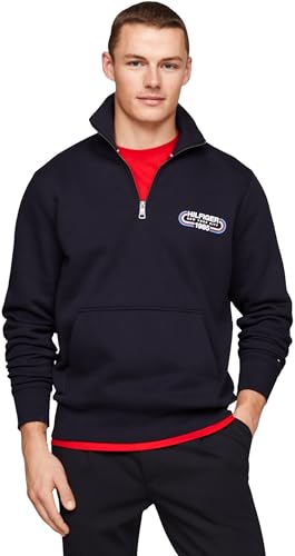 Tommy Hilfiger Herren Sweatshirt mit Reißverschluss Halber Zipper, Blau (Desert Sky), L von Tommy Hilfiger