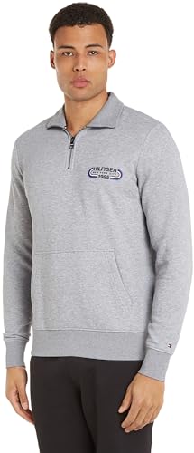 Tommy Hilfiger Herren Sweatshirt mit Reißverschluss Halber Zipper, Grau (Light Grey Heather), L von Tommy Hilfiger