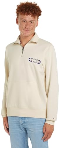 Tommy Hilfiger Herren Sweatshirt mit Reißverschluss Halber Zipper, Weiß (Calico), M von Tommy Hilfiger