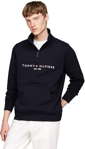 Tommy Hilfiger Herren Sweatshirt mit Reißverschluss Logo Mockneck mit Bauchtasche, Blau (Desert Sky), L von Tommy Hilfiger