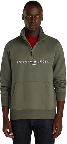 Tommy Hilfiger Herren Sweatshirt mit Reißverschluss Logo Mockneck mit Bauchtasche, Grün (Battle Green), XXL von Tommy Hilfiger
