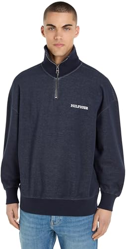 Tommy Hilfiger Herren Sweatshirt mit Reißverschluss Monotype Honeycomb Halber Zipper, Blau (Desert Sky), L von Tommy Hilfiger