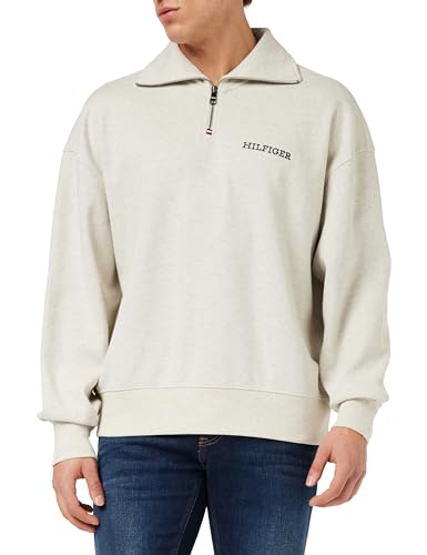 Tommy Hilfiger Herren Sweatshirt mit Reißverschluss Monotype Honeycomb Halber Zipper, Elfenbein (Ivory), S von Tommy Hilfiger