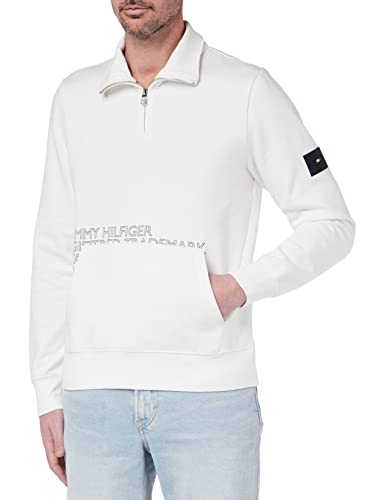 Tommy Hilfiger Herren Sweatshirt mit Reißverschluss Zipper Badged Graphic Zip Mock Halber Zipper, Weiß (White), M von Tommy Hilfiger