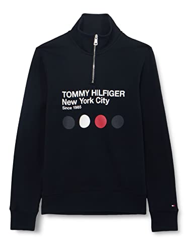 Tommy Hilfiger Herren Sweatshirt mit Reißverschluss Zipper Halber Zipper, Blau (Desert Sky), S von Tommy Hilfiger