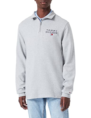 Tommy Hilfiger Herren Sweatshirt mit Reißverschluss Zipper Halber Zipper, Grau (Light Grey Heather), L von Tommy Hilfiger