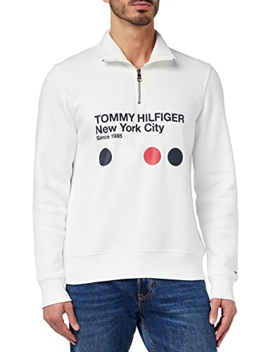 Tommy Hilfiger Herren Sweatshirt mit Reißverschluss Zipper Halber Zipper, Weiß (White), 3XL von Tommy Hilfiger