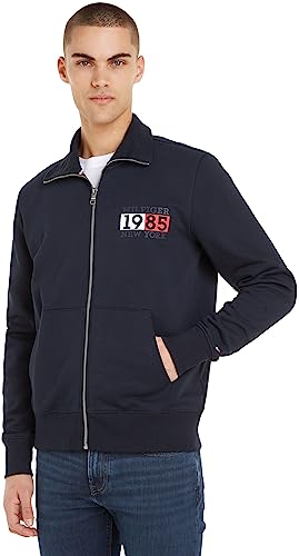 Tommy Hilfiger Herren Sweatshirt mit Reißverschluss Zipper ohne Kapuze, Blau (Desert Sky), XXL von Tommy Hilfiger