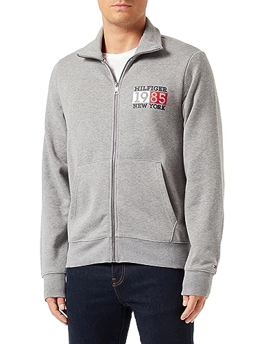 Tommy Hilfiger Herren Sweatshirt mit Reißverschluss Zipper ohne Kapuze, Grau (Medium Grey Heather), 3XL von Tommy Hilfiger