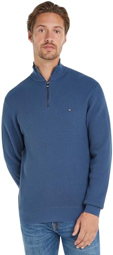 Tommy Hilfiger Herren Sweatshirt mit Reißverschluss ohne Kapuze, Blau (Aegean Sea), S von Tommy Hilfiger
