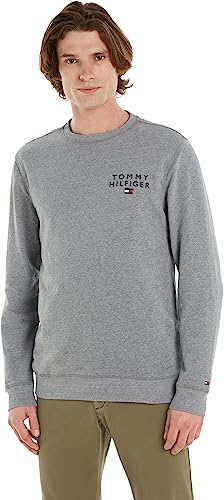 Tommy Hilfiger Herren Sweatshirt ohne Kapuze, Grau (Medium Grey Heather), L von Tommy Hilfiger