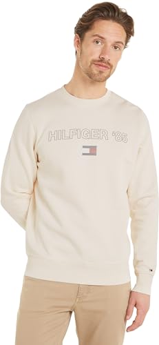 Tommy Hilfiger Herren Sweatshirt ohne Kapuze, Weiß (Calico), XS von Tommy Hilfiger