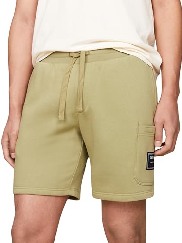 Tommy Hilfiger Herren Sweatshorts Flag Logo Badge Kurz, Grün (Faded Olive), S von Tommy Hilfiger