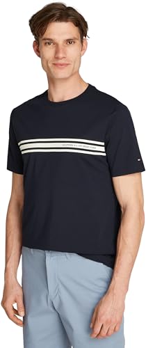 Tommy Hilfiger Herren T-Shirt Kurzarm Central Chest Stripe Baumwolle, Blau (Desert Sky), XXL von Tommy Hilfiger