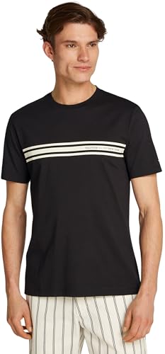 Tommy Hilfiger Herren T-Shirt Kurzarm Central Chest Stripe Baumwolle, Schwarz (Black), XL von Tommy Hilfiger