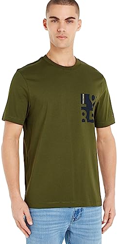 Tommy Hilfiger Herren T-Shirt Kurzarm Chest Print Rundhalsausschnitt, Grün (Putting Green), XS von Tommy Hilfiger