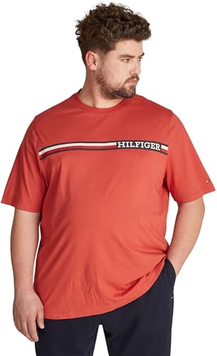 Tommy Hilfiger Herren T-Shirt Kurzarm Chest Stripe Rundhalsausschnitt, Rot (Terra Red), XXL von Tommy Hilfiger