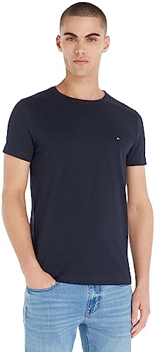 Tommy Hilfiger Herren T-Shirt Kurzarm Core Stretch Slim Fit, Blau (Desert Sky), XS von Tommy Hilfiger
