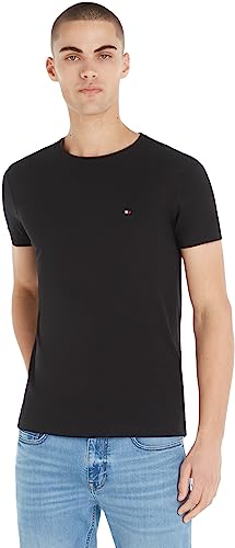 Tommy Hilfiger Herren T-Shirt Kurzarm Core Stretch Slim Fit, Schwarz (Black), L von Tommy Hilfiger