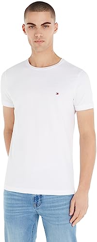 Tommy Hilfiger Herren T-Shirt Kurzarm Core Stretch Slim Fit, Weiß (White), S von Tommy Hilfiger