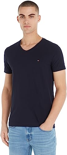 Tommy Hilfiger Herren T-Shirt Kurzarm Core Stretch V-Ausschnitt, Blau (Desert Sky), XL von Tommy Hilfiger