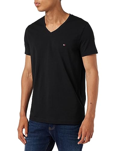 Tommy Hilfiger Herren T-Shirt Kurzarm Core Stretch V-Ausschnitt, Schwarz (Black), S von Tommy Hilfiger