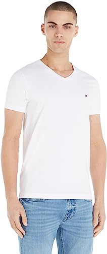 Tommy Hilfiger Herren T-Shirt Kurzarm Core Stretch V-Ausschnitt, Weiß (White), XL von Tommy Hilfiger