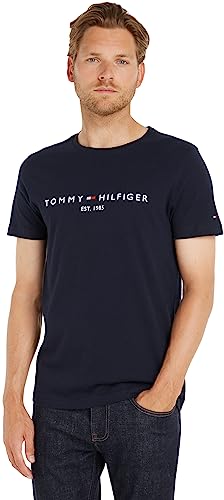 Tommy Hilfiger Herren T-Shirt Kurzarm Core Tommy Logo Rundhalsausschnitt, Blau (Sky Captain), S von Tommy Hilfiger