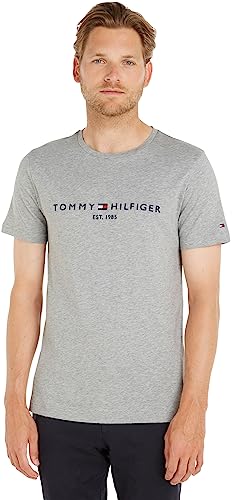 Tommy Hilfiger Herren T-Shirt Kurzarm Core Tommy Logo Rundhalsausschnitt, Grau (Cloud Heather), 3XL von Tommy Hilfiger