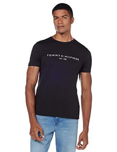 Tommy Hilfiger Herren T-Shirt Kurzarm Core Tommy Logo Rundhalsausschnitt, Schwarz (Jet Black), L von Tommy Hilfiger