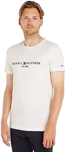 Tommy Hilfiger Herren T-Shirt Kurzarm Core Tommy Logo Rundhalsausschnitt, Weiß (Snow White), 3XL von Tommy Hilfiger