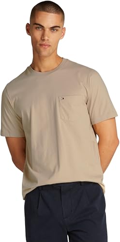 Tommy Hilfiger Herren T-Shirt Kurzarm Essential mit Brusttasche, Beige (Sandalwood), 3XL von Tommy Hilfiger
