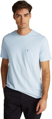 Tommy Hilfiger Herren T-Shirt Kurzarm Essential mit Brusttasche, Blau (Breezy Blue), XXL von Tommy Hilfiger