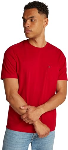Tommy Hilfiger Herren T-Shirt Kurzarm Essential mit Brusttasche, Mehrfarbig (Medium Red), M von Tommy Hilfiger