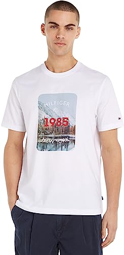 Tommy Hilfiger Herren T-Shirt Kurzarm Landscape Graphic Rundhalsausschnitt, Weiß (White), XL von Tommy Hilfiger