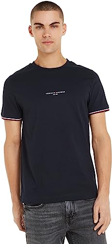 Tommy Hilfiger Herren T-Shirt Kurzarm Logo Tipped Rundhalsausschnitt, Blau (Desert Sky), S von Tommy Hilfiger