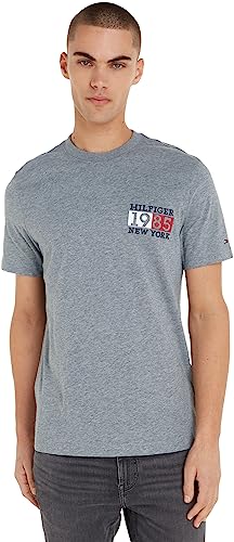 Tommy Hilfiger Herren T-Shirt Kurzarm New York Flag Rundhalsausschnitt, Grau (Medium Grey Heather), S von Tommy Hilfiger