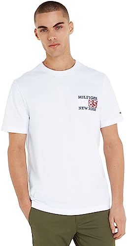 Tommy Hilfiger Herren T-Shirt Kurzarm New York Flag Rundhalsausschnitt, Weiß (White), S von Tommy Hilfiger