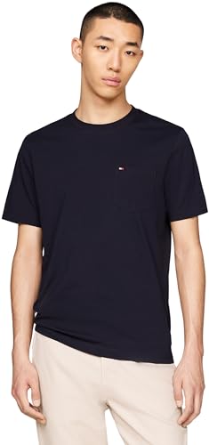 Tommy Hilfiger Herren T-Shirt Kurzarm Pocket Rundhalsausschnitt, Blau (Desert Sky), XS von Tommy Hilfiger