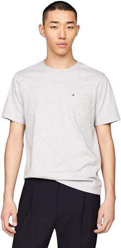 Tommy Hilfiger Herren T-Shirt Kurzarm Pocket Rundhalsausschnitt, Grau (Light Grey Heather), S von Tommy Hilfiger