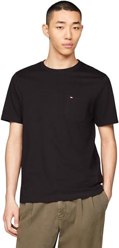 Tommy Hilfiger Herren T-Shirt Kurzarm Pocket Rundhalsausschnitt, Schwarz (Black), M von Tommy Hilfiger