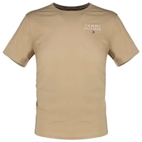 Tommy Hilfiger Herren T-Shirt Kurzarm Rundhalsausschnitt, Beige (Beige), S von Tommy Hilfiger