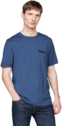 Tommy Hilfiger Herren T-Shirt Kurzarm Rundhalsausschnitt, Blau (Aegean Sea), XS von Tommy Hilfiger