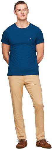 Tommy Hilfiger Herren T-Shirt Kurzarm Rundhalsausschnitt, Blau (Anchor Blue), M von Tommy Hilfiger