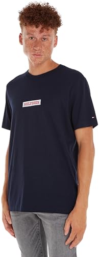 Tommy Hilfiger Herren T-Shirt Kurzarm Rundhalsausschnitt, Blau (Desert Sky), S von Tommy Hilfiger