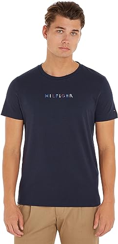 Tommy Hilfiger Herren T-Shirt Kurzarm Rundhalsausschnitt, Blau (Desert Sky), XS von Tommy Hilfiger