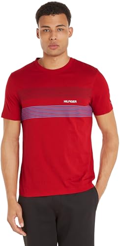 Tommy Hilfiger Herren T-Shirt Kurzarm Rundhalsausschnitt, Rot (Primary Red), L von Tommy Hilfiger