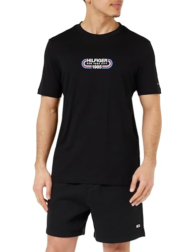 Tommy Hilfiger Herren T-Shirt Kurzarm Rundhalsausschnitt, Schwarz (Black), L von Tommy Hilfiger